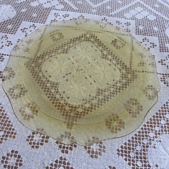 Amber Depression Glass Patrician Spoke Pattern Charger Plate yellow Depression - Picture 1 of 4